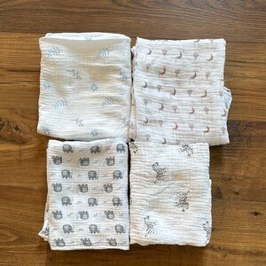Bundle of 4 baby cotton muslin swaddle blankets